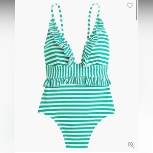 J.Crew plunging ruffle one piece striped Green Striped Swimsuit, size 4
